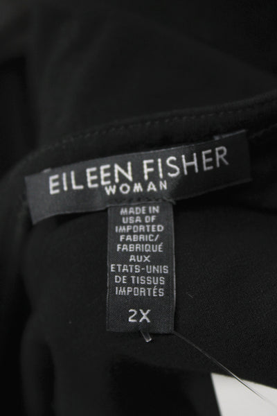 Eileen Fisher Women Tunic Blouse Black Scoop Neck Long Sleeve Viscose Size 2X