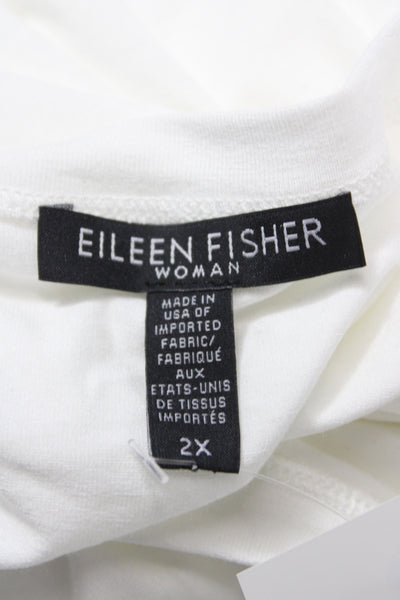 Eileen Fisher Women White Viscose Basic T-Shirt Short Sleeve Round Neck Size 2X