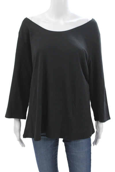 Eileen Fisher Womens Black Organic Cotton Scoop Neck 3/4 Sleeve Tee Size 2X