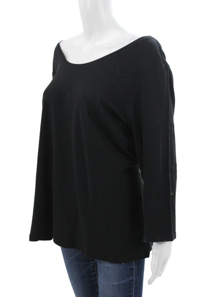 Eileen Fisher Womens Black Organic Cotton Scoop Neck 3/4 Sleeve Tee Size 2X
