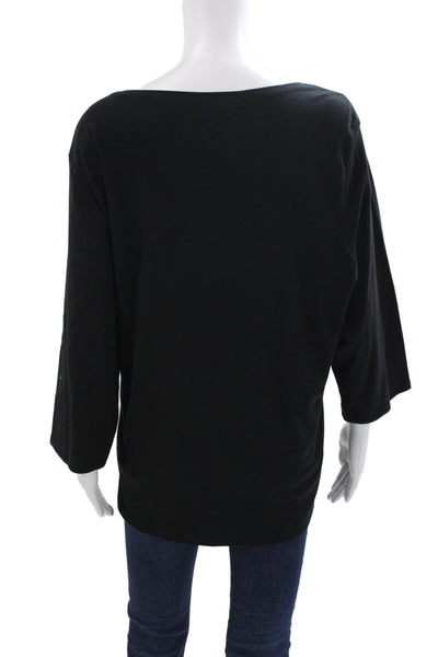 Eileen Fisher Womens Black Organic Cotton Scoop Neck 3/4 Sleeve Tee Size 2X