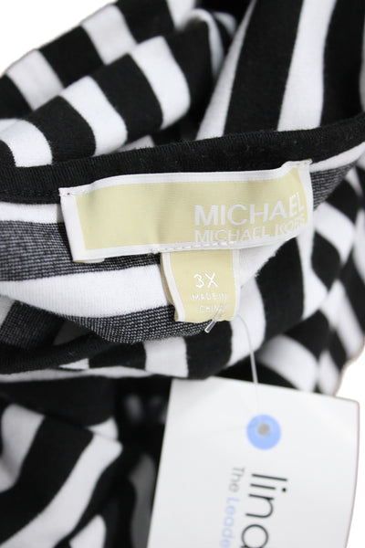 Michael Michael Kors Women Striped Black Crewneck Short Sleeve Tee Size 3X