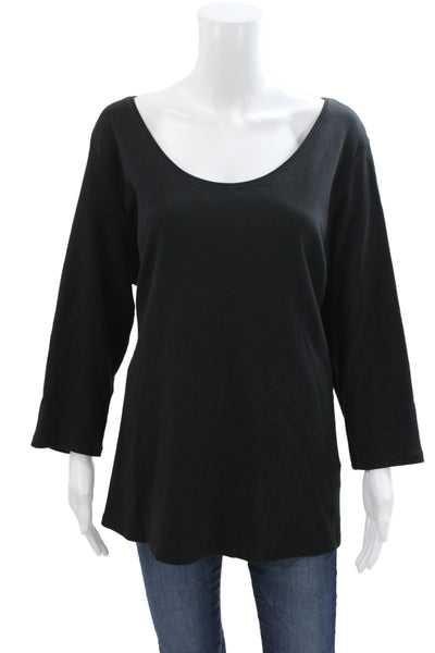 Eileen Fisher Womens Black Organic Cotton Scoop Neck 3/4 Sleeve T-Shirt Size 2X