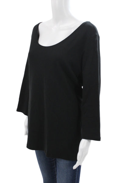 Eileen Fisher Womens Black Organic Cotton Scoop Neck 3/4 Sleeve T-Shirt Size 2X