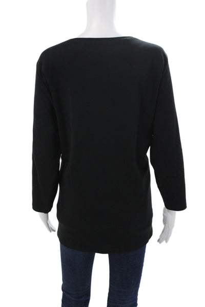 Eileen Fisher Womens Black Organic Cotton Scoop Neck 3/4 Sleeve T-Shirt Size 2X