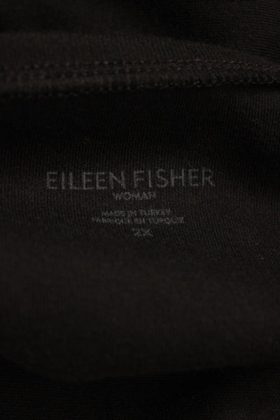 Eileen Fisher Womens Black Organic Cotton Scoop Neck 3/4 Sleeve T-Shirt Size 2X