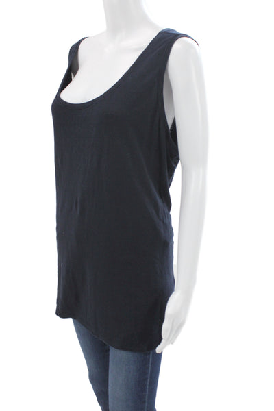 Eileen Fisher Women Black Linen Scoop Neck Sleeveless Basic Tank Size 2X