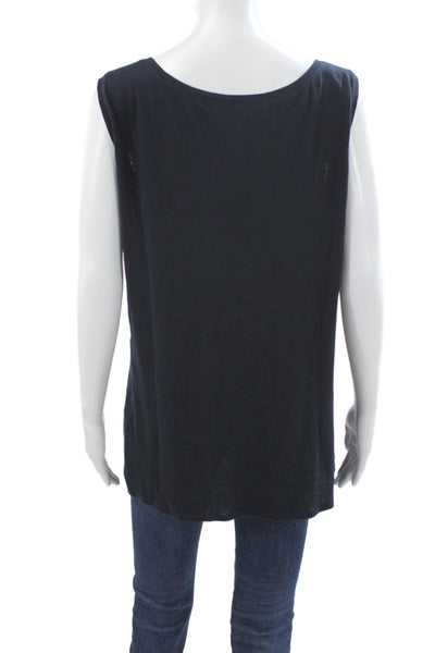 Eileen Fisher Women Black Linen Scoop Neck Sleeveless Basic Tank Size 2X