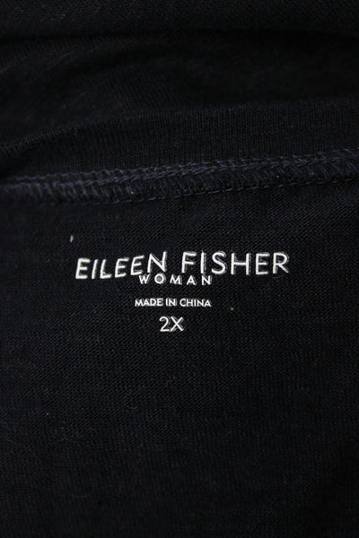 Eileen Fisher Women Black Linen Scoop Neck Sleeveless Basic Tank Size 2X