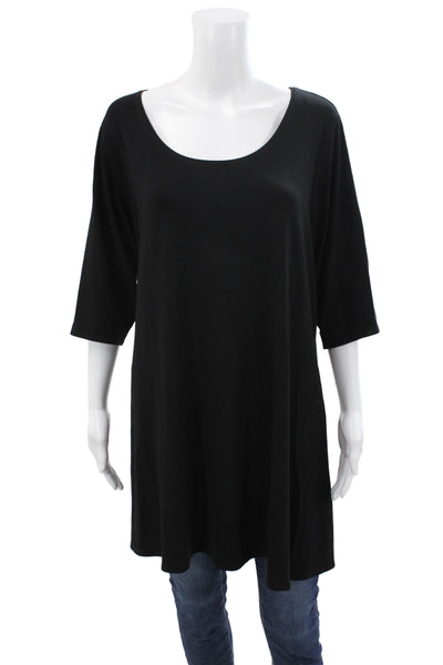Eileen Fisher Women Tunic Black Scoop Neck 3/4 Sleeve Viscose Size 2X
