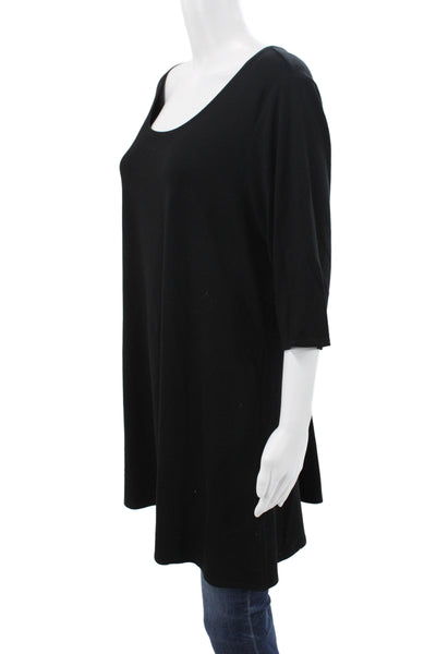 Eileen Fisher Women Tunic Black Scoop Neck 3/4 Sleeve Viscose Size 2X