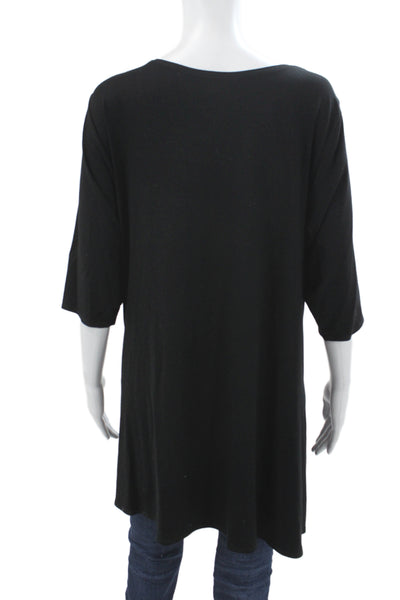 Eileen Fisher Women Tunic Black Scoop Neck 3/4 Sleeve Viscose Size 2X