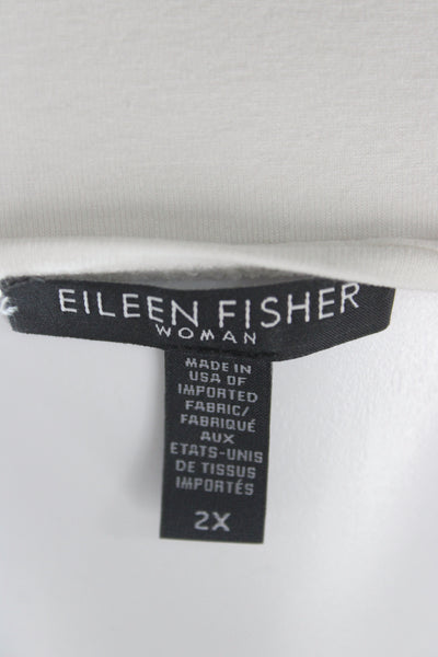 Eileen Fisher Women Basic White Viscose Long Sleeve T-Shirt Round Neck Size 2X