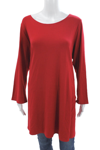 Eileen Fisher Women Tunic Red Scoop Neck Long Sleeve Viscose Pullover Size 2X