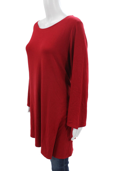 Eileen Fisher Women Tunic Red Scoop Neck Long Sleeve Viscose Pullover Size 2X
