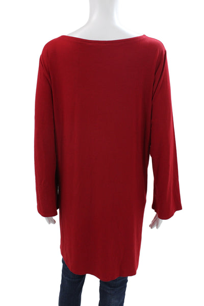 Eileen Fisher Women Tunic Red Scoop Neck Long Sleeve Viscose Pullover Size 2X