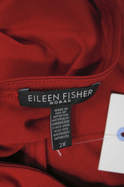 Eileen Fisher Women Tunic Red Scoop Neck Long Sleeve Viscose Pullover Size 2X