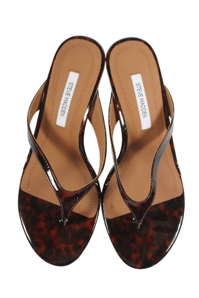 Steve Madden Womens Tortoise Print Thong Strapped Kitten Heels Brown Size 6.5