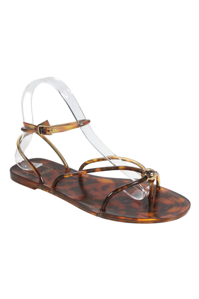 Dolce Vita Womens Gold Toned Accent Tortoise Print Strappy Sandals Brown Size 7