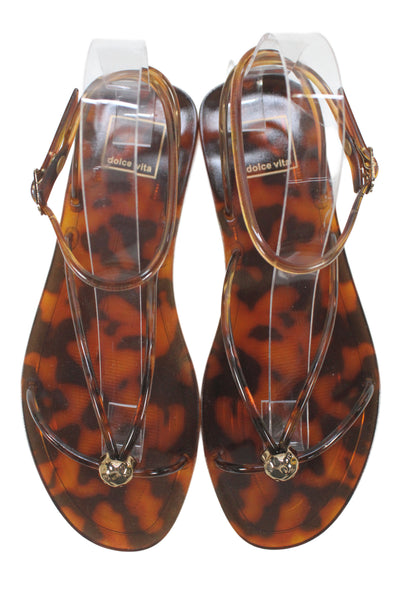 Dolce Vita Womens Gold Toned Accent Tortoise Print Strappy Sandals Brown Size 7