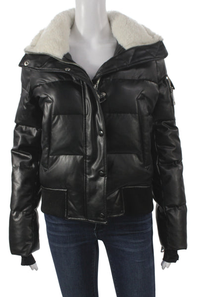 SAM New York Womens Bomber Jacket Black Snap Long Sleeve Polyurethane Size S