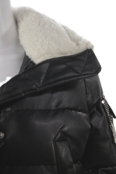 SAM New York Womens Bomber Jacket Black Snap Long Sleeve Polyurethane Size S