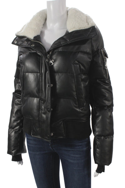 SAM New York Womens Bomber Jacket Black Snap Long Sleeve Polyurethane Size S