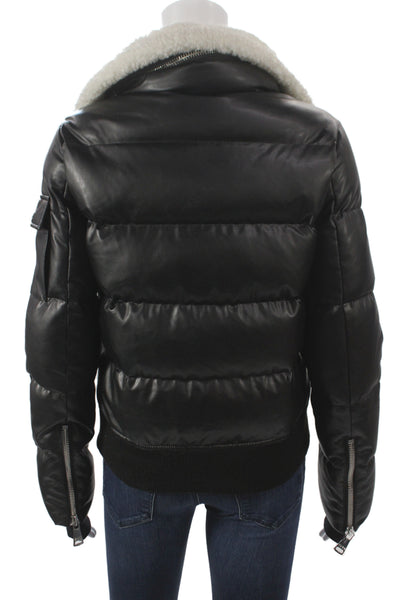 SAM New York Womens Bomber Jacket Black Snap Long Sleeve Polyurethane Size S