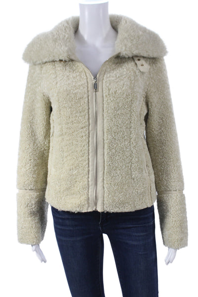 Rino & Pelle Womens Biker Jacket Beige Zip Long Sleeve Size 36