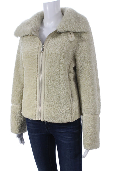 Rino & Pelle Womens Biker Jacket Beige Zip Long Sleeve Size 36