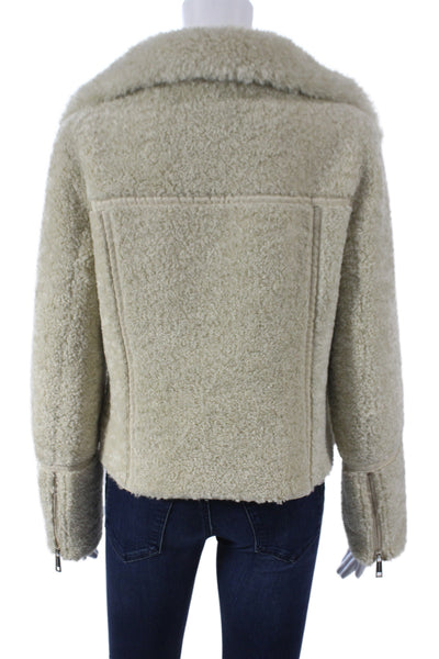 Rino & Pelle Womens Biker Jacket Beige Zip Long Sleeve Size 36