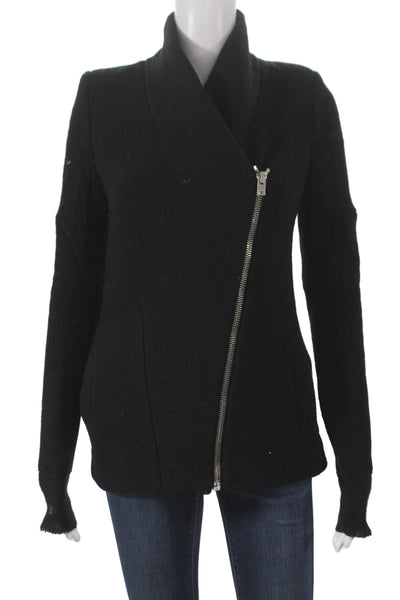 IRO Womens Biker Jacket Black Virgin Wool Zip Solid Size 36