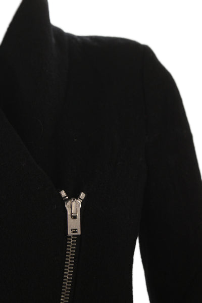 IRO Womens Biker Jacket Black Virgin Wool Zip Solid Size 36