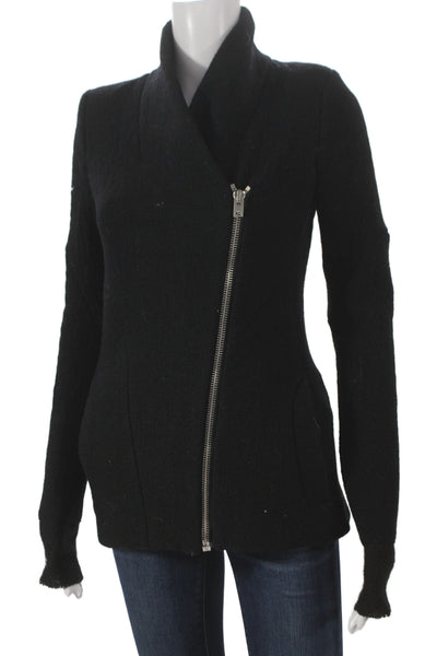 IRO Womens Biker Jacket Black Virgin Wool Zip Solid Size 36