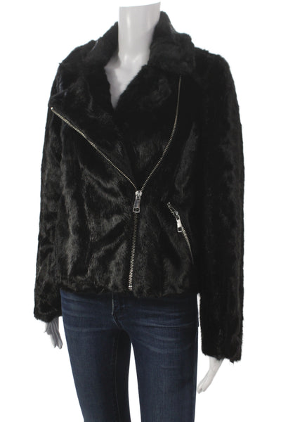 Zara Womens Biker Jacket Black Zip Long Sleeve Modacrylic Size XS