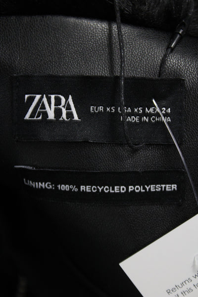 Zara Womens Biker Jacket Black Zip Long Sleeve Modacrylic Size XS