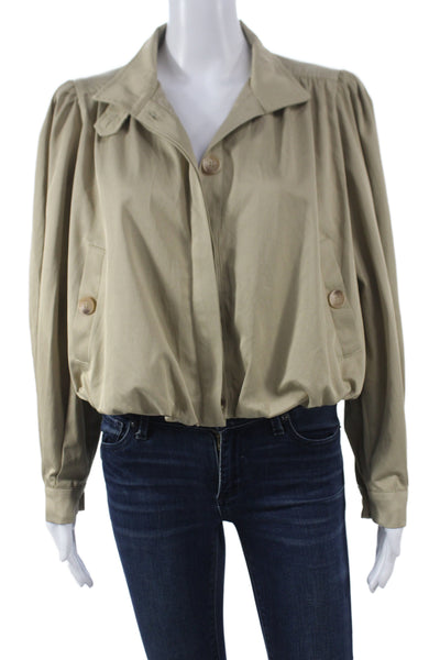 ASTR Womens Bomber Jacket Beige Cotton Button Long Sleeve Size XS