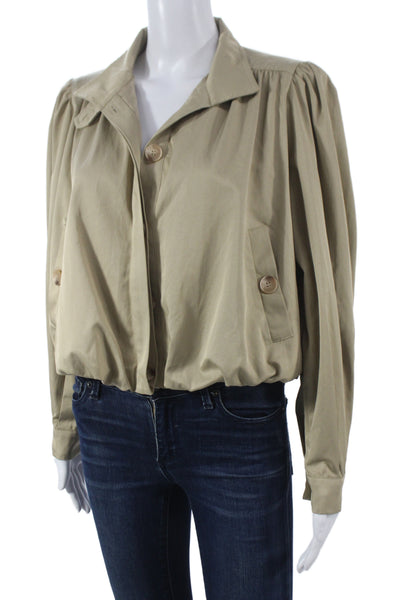 ASTR Womens Bomber Jacket Beige Cotton Button Long Sleeve Size XS
