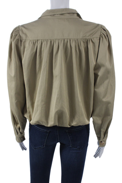 ASTR Womens Bomber Jacket Beige Cotton Button Long Sleeve Size XS