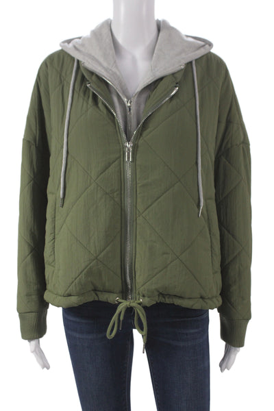 Edit by Nine Womens Quilted Nylon Argyle Jacket Zip Long Sleeve Green Size S