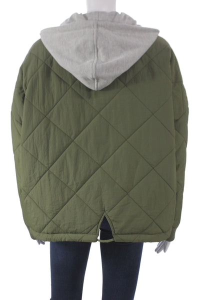 Edit by Nine Womens Quilted Nylon Argyle Jacket Zip Long Sleeve Green Size S