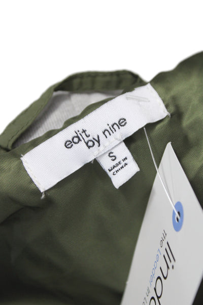 Edit by Nine Womens Quilted Nylon Argyle Jacket Zip Long Sleeve Green Size S