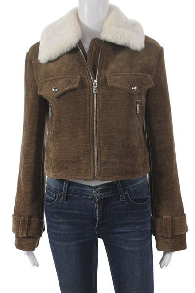 Avec Les Filles Womens Basic Jacket Brown Zip Long Sleeve Size XS
