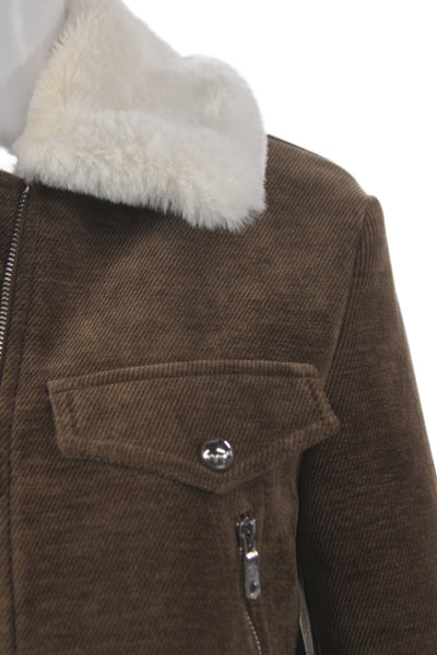 Avec Les Filles Womens Basic Jacket Brown Zip Long Sleeve Size XS