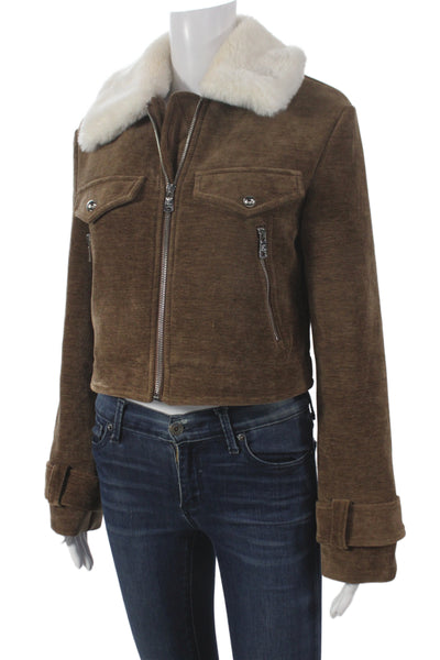 Avec Les Filles Womens Basic Jacket Brown Zip Long Sleeve Size XS