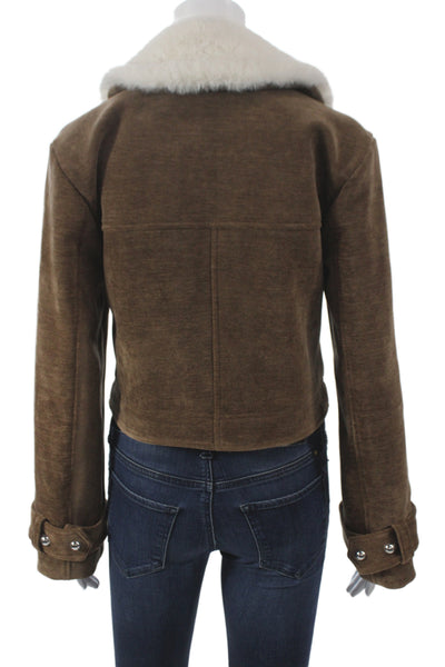 Avec Les Filles Womens Basic Jacket Brown Zip Long Sleeve Size XS