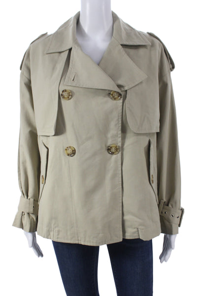 Heartloom Women Trench Coat Beige Button Front Cotton Blend Size XS