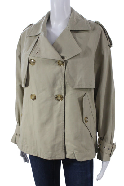 Heartloom Women Trench Coat Beige Button Front Cotton Blend Size XS