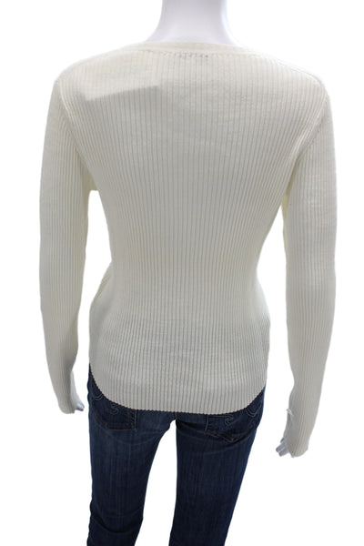 Vince Women Pullover Sweater Ivory Wool Crew Neck Long Sleeve Size L