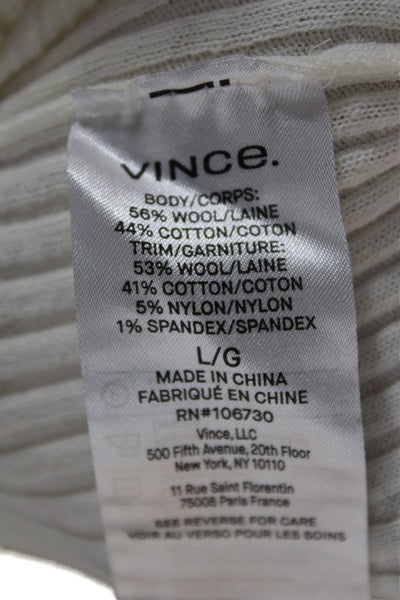 Vince Women Pullover Sweater Ivory Wool Crew Neck Long Sleeve Size L